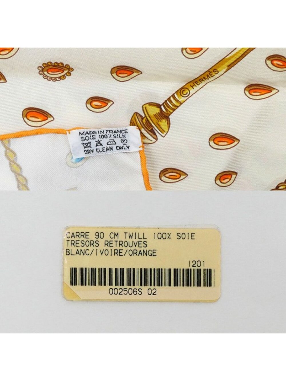 Hermes Carre 90 Tresors Retrouves Hidden Treasure with Card White Orange Scarf - Picture 7 of 10